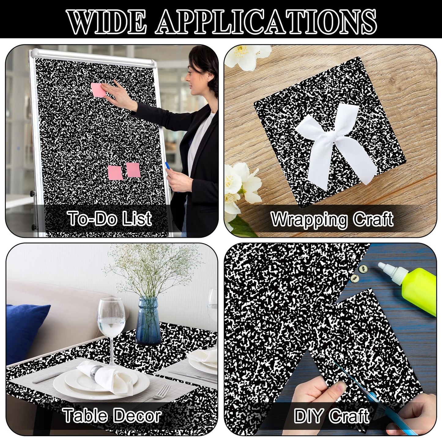 Black Composition Bulletin Board Roll Reusable Waterproof Erasable Composition Notebook Non-Woven Fabric Bulletin Board Roll Black and White Background Poster for Classroom Decor Wrap Craft 15.7"x20ft