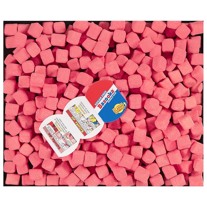 Bazooka Bubble Gum Sugar-Free Chewing Gum Cubes, Bulk in Resealable Bag, 100 Ct in Original Pink Flavor w/ Bazooka Joe Comics, Baseball Party Favors, Nostalgic 90s Candy