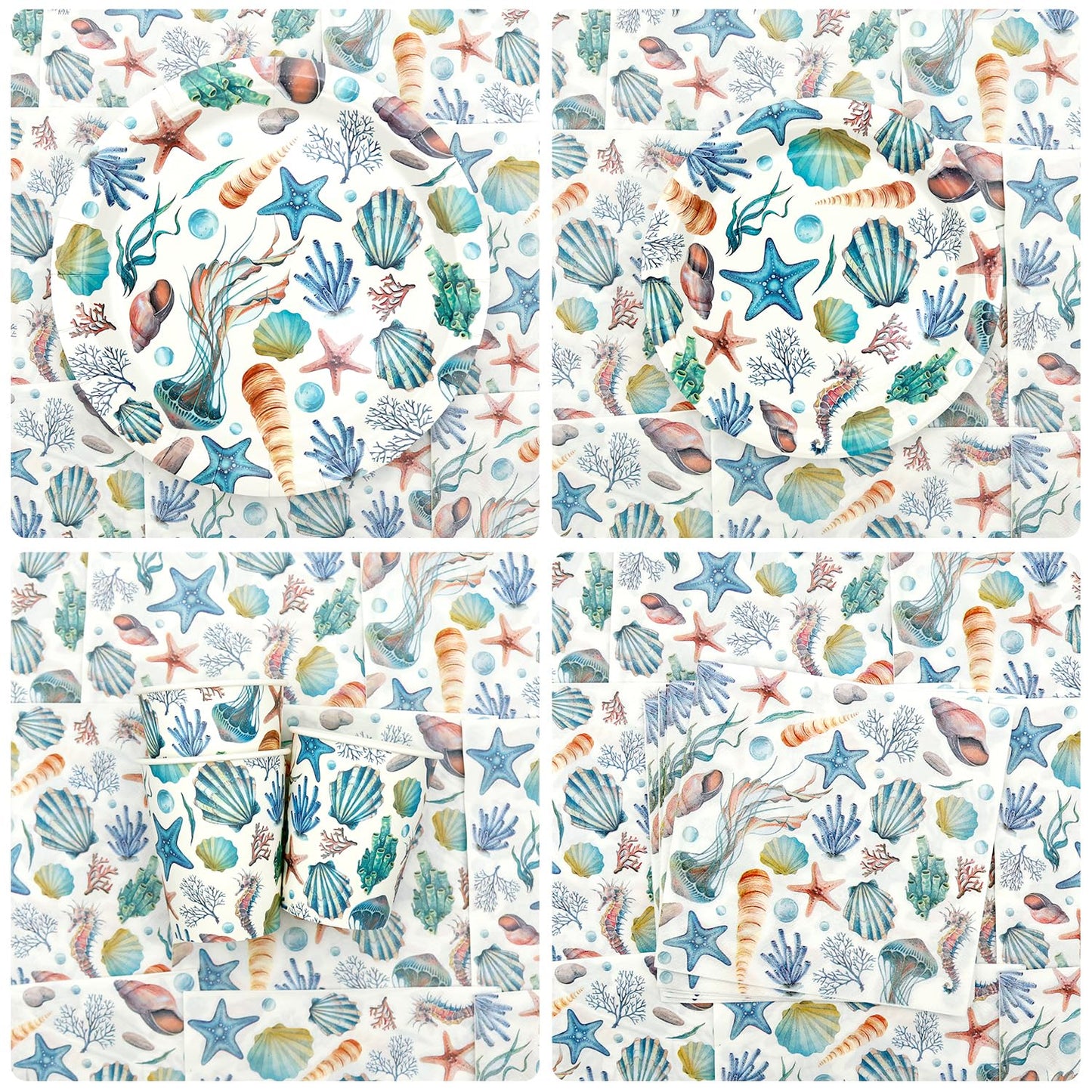 Obussgar Shells Birthday Party Decorations - Shells Party Supplies including Banner, Plate, Cake Topper, Cup, Napkin, Balloon, Tablecloth - Serves 20