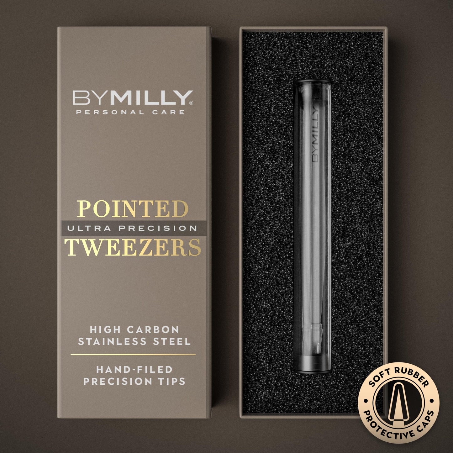 By MILLY Pointed Tweezers | High Carbon Stainless Steel Needle Nose | Fine Point Precision Hair Removal | Perfectly Aligned & Hand-Filed Sharp | Silver
