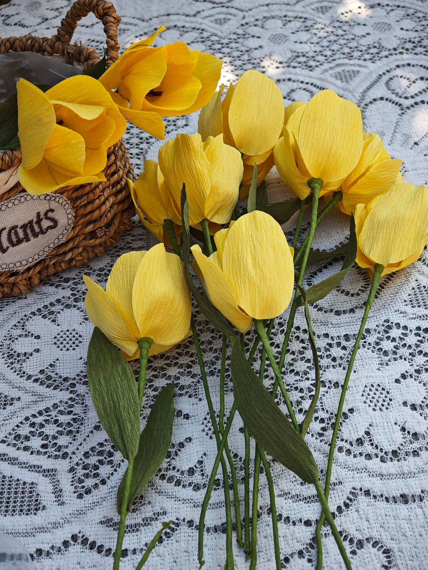 Yellow Crepe Paper Tulip Bouquet for Home Decor Table Centerpieces DIY Flower Making Kit with Floral Tape & 12 Wire Stems