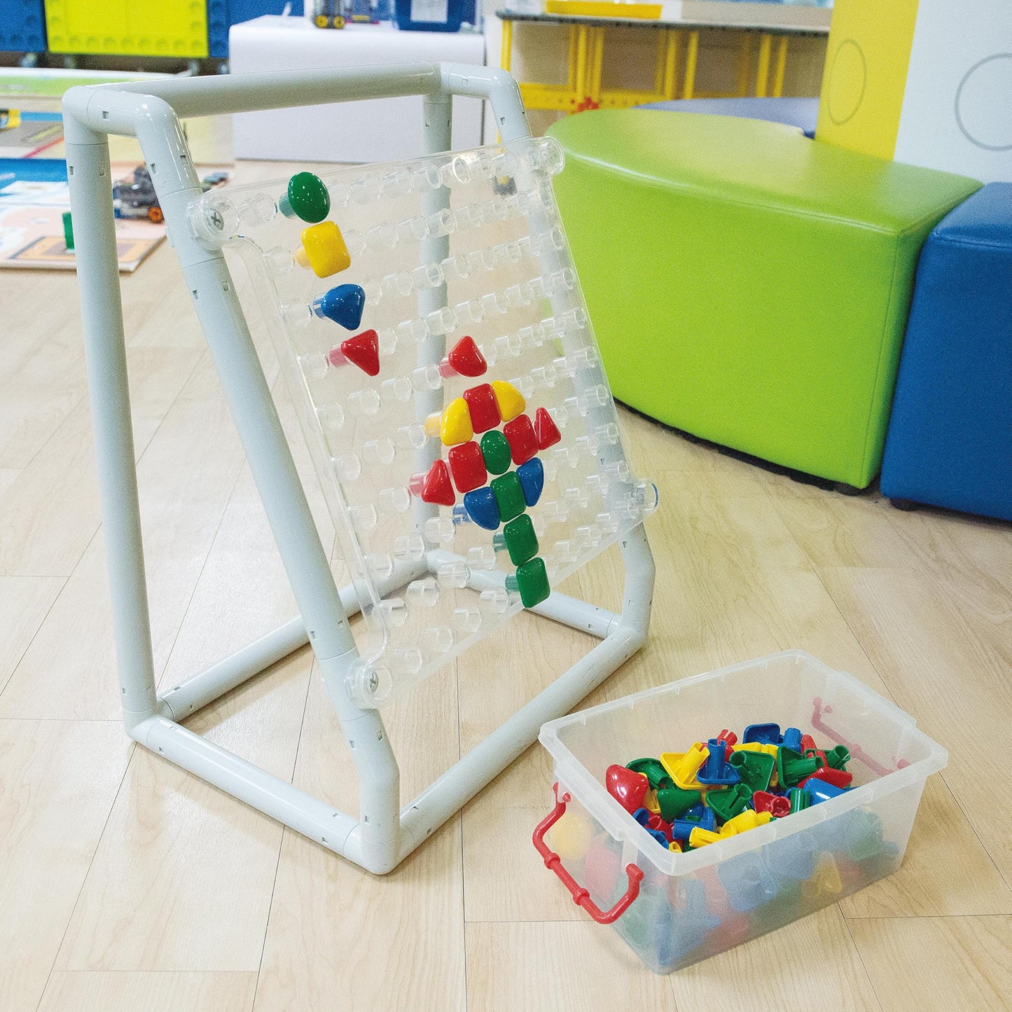 Constructive Playthings Mega Pegboard – 100 Oversized Pegs with Stand & Storage | STEM Manipulative for Math, Science & Special Needs