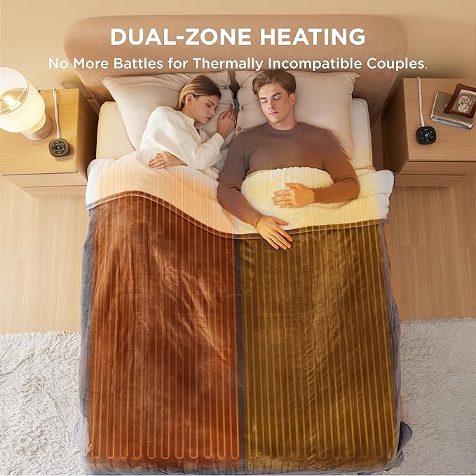 Bedsure Electric Blanket Queen Size - Dual Control Heated Blanket Queen, Fast Heating with 10 Time Settings & 10 Heat Settings, Warm Gift for Grandma (84x90 inches, Dark Grey)