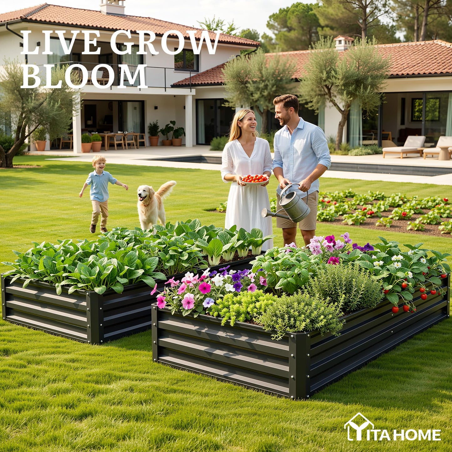YITAHOME 6x3x1ft 2pcs Large Raised Garden Bed Kit, Galvanized Metal Planter Box with Gloves, Ground Nails, Support Rod, Outdoor Above Ground Planters for Plants Vegetables Flowers, Black