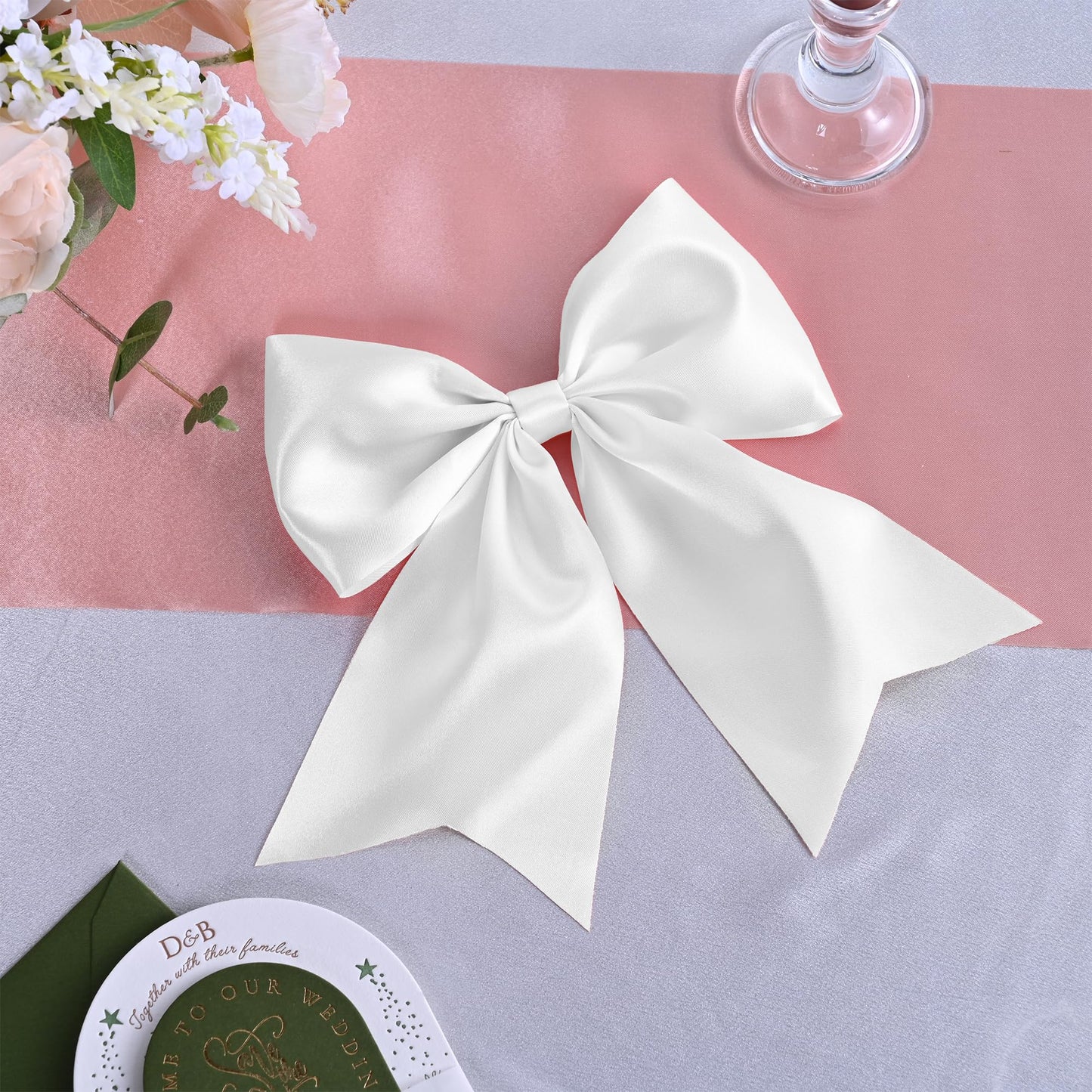 BVIEAKD Wide White Satin Ribbon 4 Inch x 50 Continuous Yards Solid Fabric Ribbon for Cutting Ceremony kit Grand Opening Wedding Birthday Party Decoration Bows Chair sash