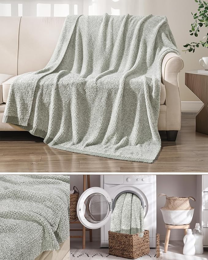 Super Soft Throw Blanket 60 x 80 Inches, Half-Side Plush Fuzzy Blanket for Couch, Sofa, Bed & Chair, Warm Cozy Lightweight Knit Blanket for Fall & Winter