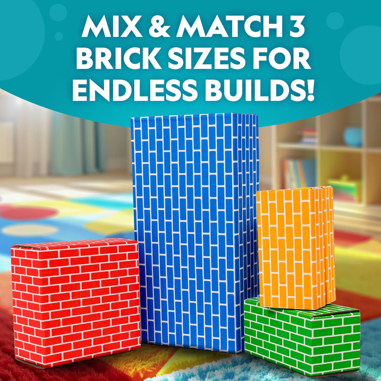 NATIONAL GEOGRAPHIC Kids Jumbo Cardboard Building Blocks – 40 Heavy-Duty Bricks in 3 Sizes, Build & Learn with Game Spinner & Activity Cards for Kids 3+, Indoor Play Construction Toy for STEM Learning