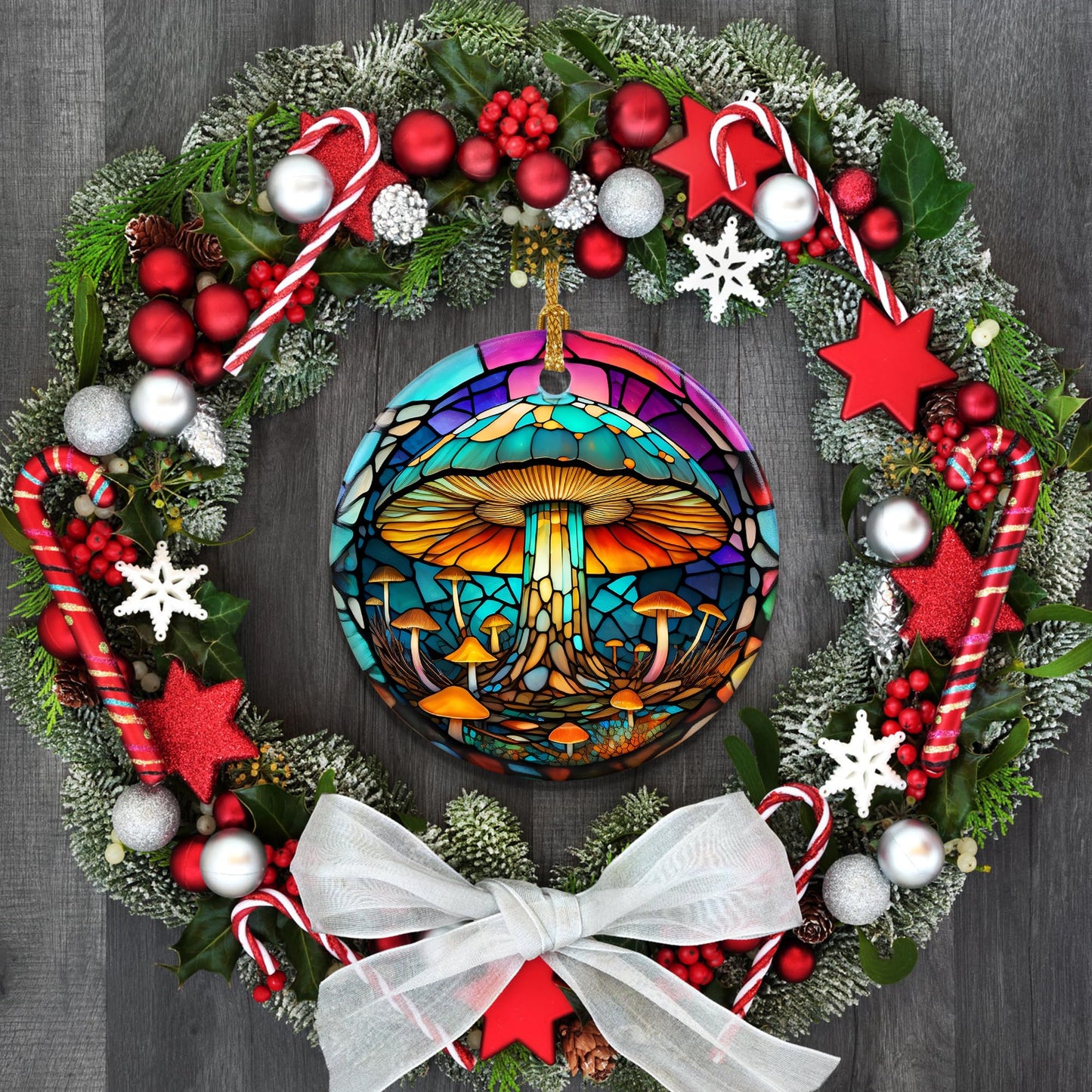 Stained Ceramic Mushroom Ornament - Christmas Ornaments & Home Decor for Mushroom Lovers