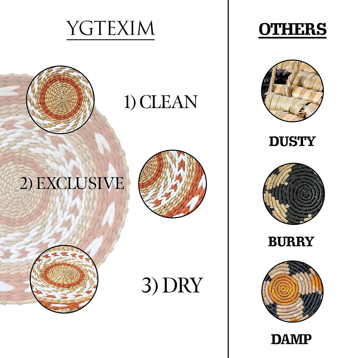 YGT EXIM Woven Wall Basket Decor -Woven Bowls Trays Hanging Baskets Indoor Bowls For Home Wall Art.Rustic Durable Structured Boho Decorations. Different Combined Solo Gift Products