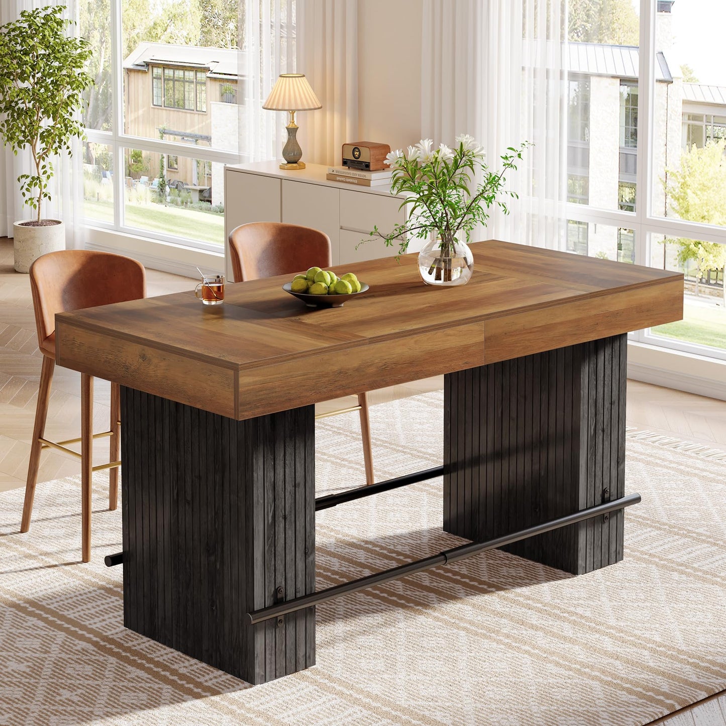 Tribesigns 62.2-Inch Dining Table for 4-6, Counter Height Dining Room Table with Footrest, High Top Kitchen Bar Table for Living Room, Kitchen, Pub