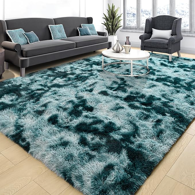 Tepook Soft Fluffy Rugs for Living Room, 5x8 Shaggy Area Rug for Bedroom, Modern Shag Rug Fuzzy Carpets for Kids, Plush Indoor Nursery Home Decor Rug with Non-Slip Bottom, Peacock Blue