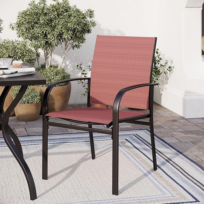 5 Piece Patio Dining Set for 4, 37'x37' Square Table with Umbrella Hole and 4 Metal Chairs, Outdoor Table and Chairs Set for Lawn, Backyard and Deck, Red