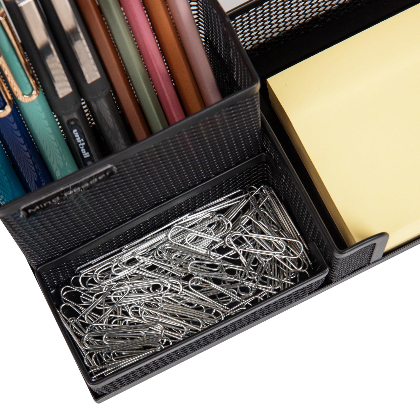 Mind Reader Desktop Organizer, Pen Holder, Clip Basket, Storage, Office, Metal Mesh, 8.07"L x 4.13"W x 3.94"H, Black