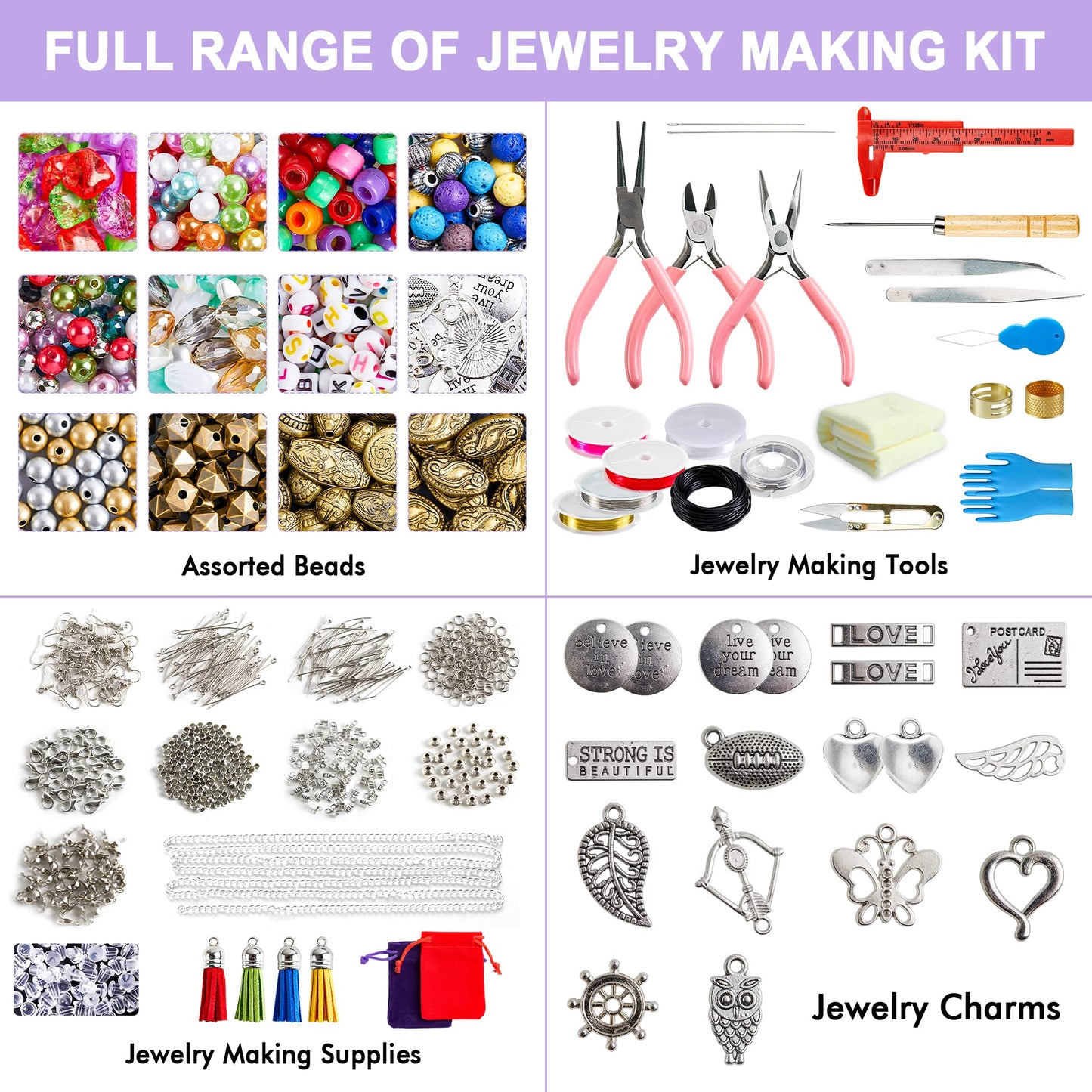Jewelry Making Kit, 1960 pcs, Supplies Includes Beads, Instructions, Findings, Wire for Bracelet, Necklace, Earrings Making Kit for Adults by Inscraft