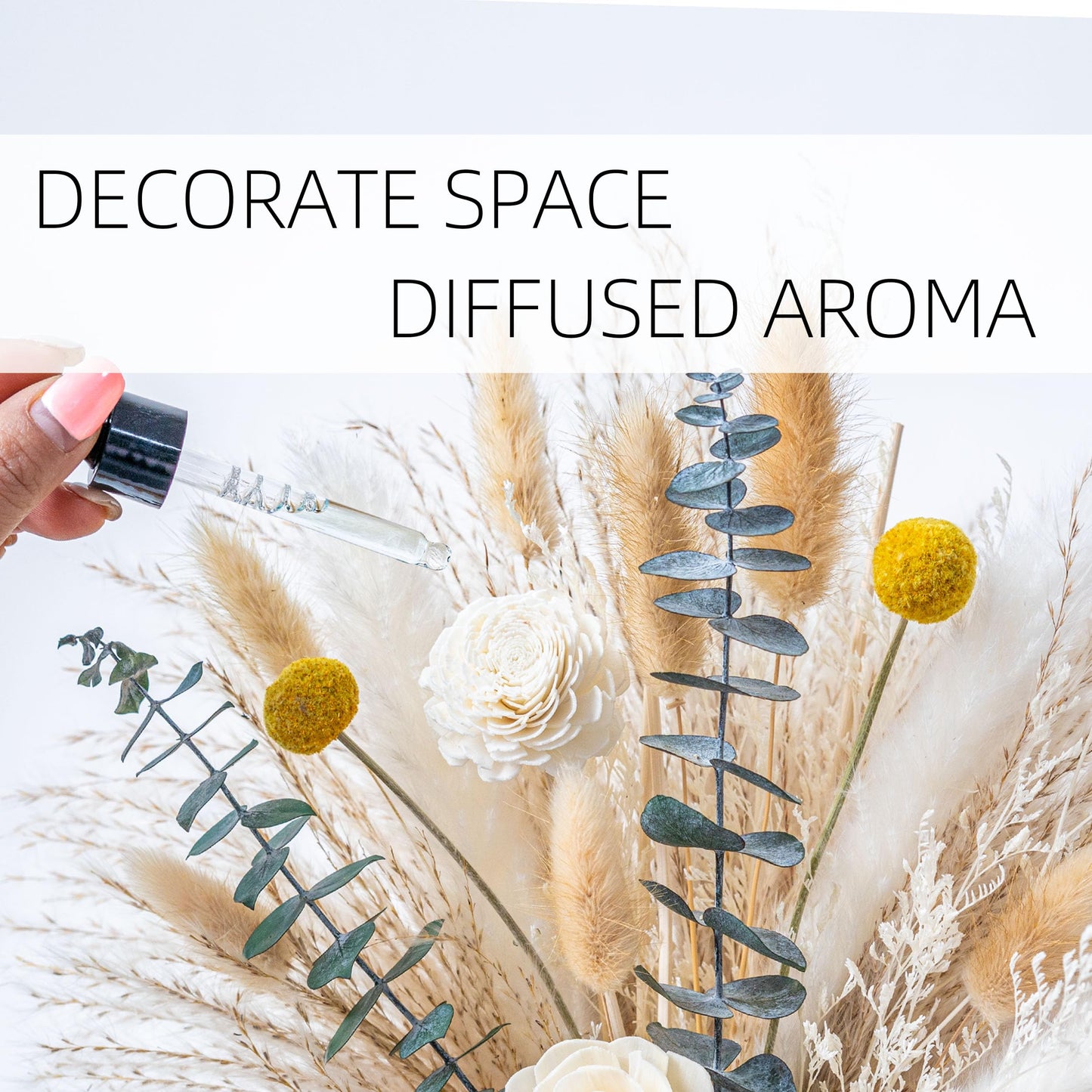 Dried Flowers Reed diffusers kit, Ceramic Vase Included, Reed diffusers for Home,Dried Eucalyptus Arrangements,Dried Grass for Table Room Decor Wedding Party Birthday Decor (WhiteGreen)
