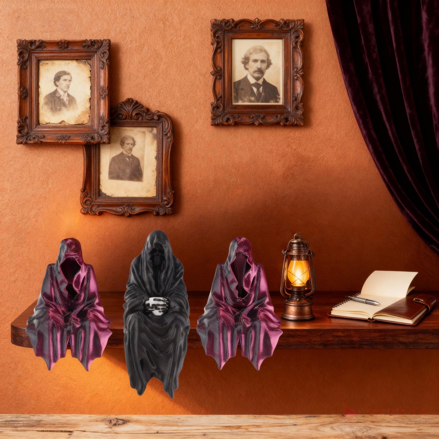 YOUSCPN 3 Pack Hallowen Gothic Decor Sitting Statue | Desktop 3D Printed Figure | 1Pack 4" Black & 2 Pack 2'' Purple Devil Hand Statues for Home Decoration