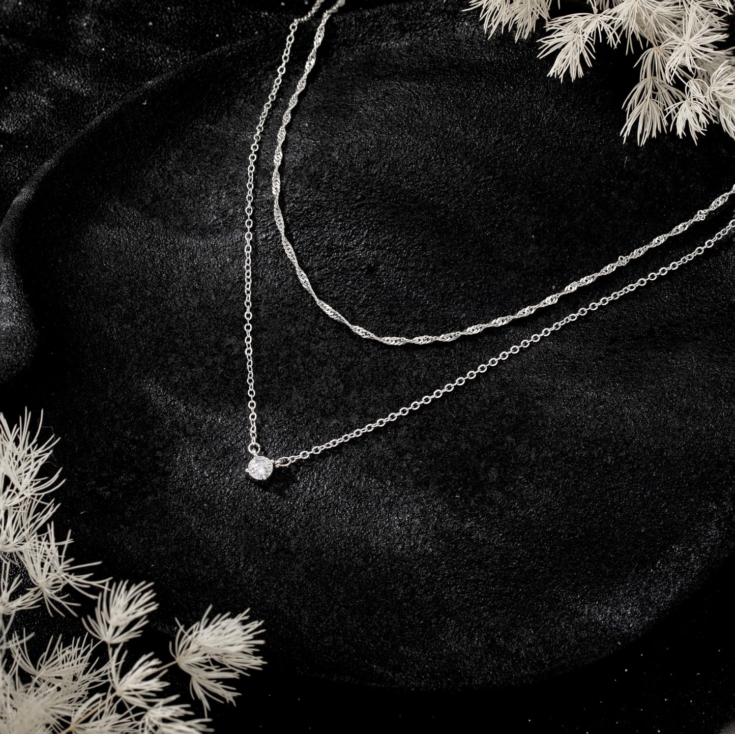 CHESKY Layered Silver Necklaces for Women Trendy,Dainty Stackable Charm Necklaces for Womens Layering CZ Pendant Necklaces Stack Silver Jewelry Set for Women Gifts