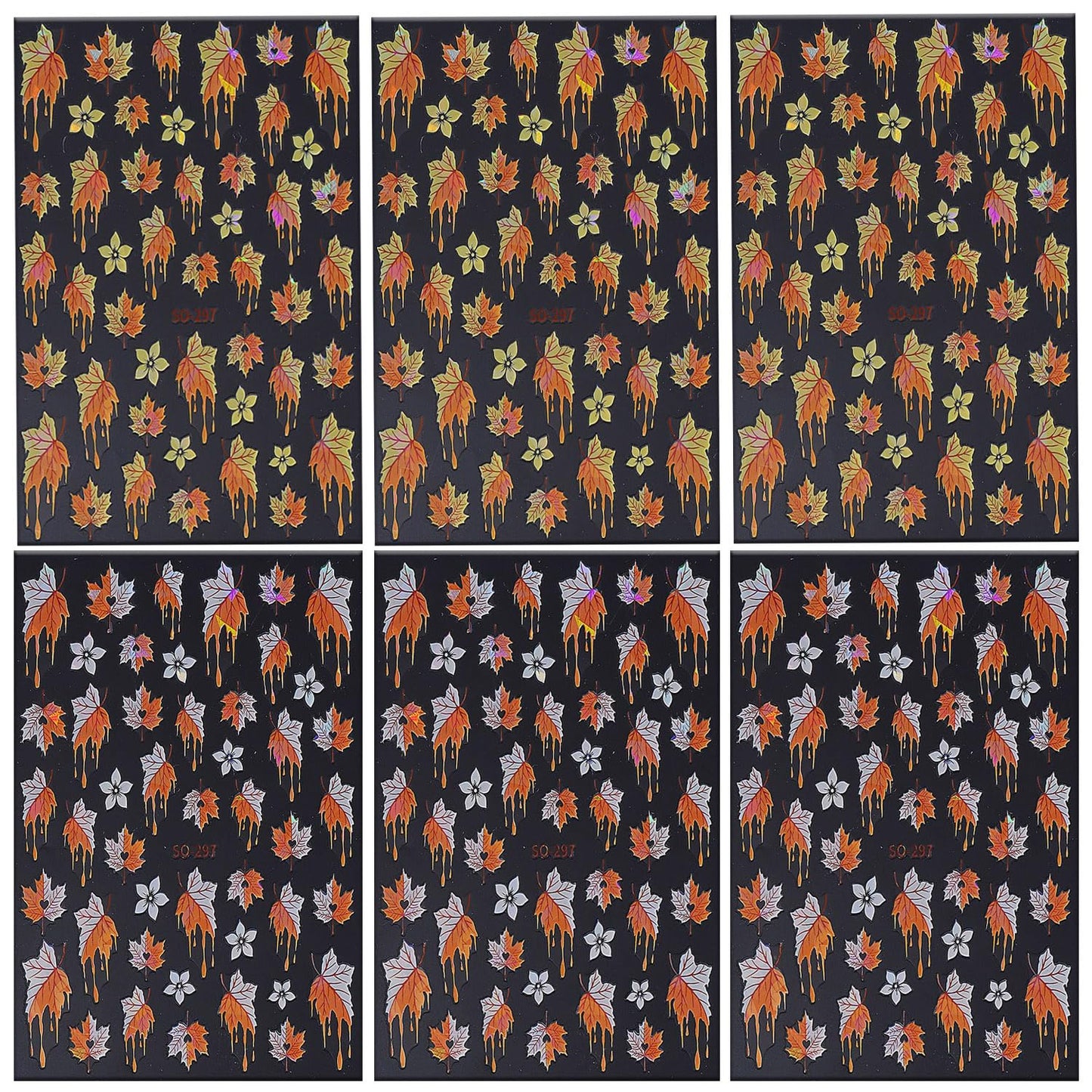 6 Sheets Thanksgiving Nail Art Stickers Fall Maple Leaf Nails Stickers 3D Self -Adhesive Flower Laser Maple Leaf Nail Decals Holographic Thanksgiving Decoration for Women Featival DIY Manicure