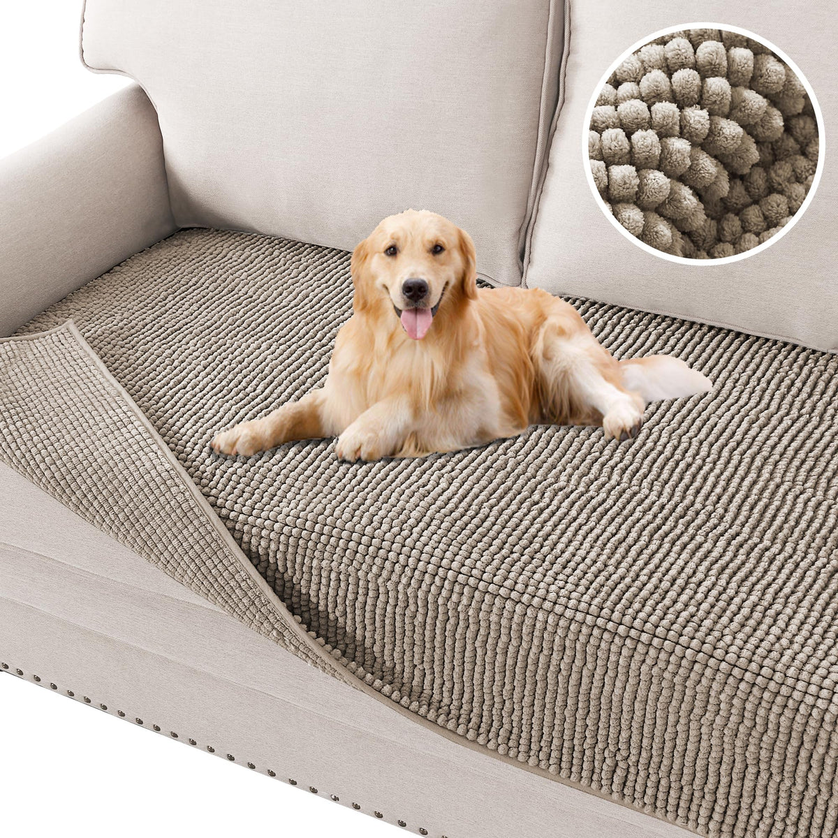 H.VERSAILTEX Plush Chenille Dog Bed Cover Thick Soft Sofa Cover for 3 Cushion Couch Anti Slip Couch Cover Furniture Protector for Dog, Pet, Cat (35" x 74", Oatmeal)