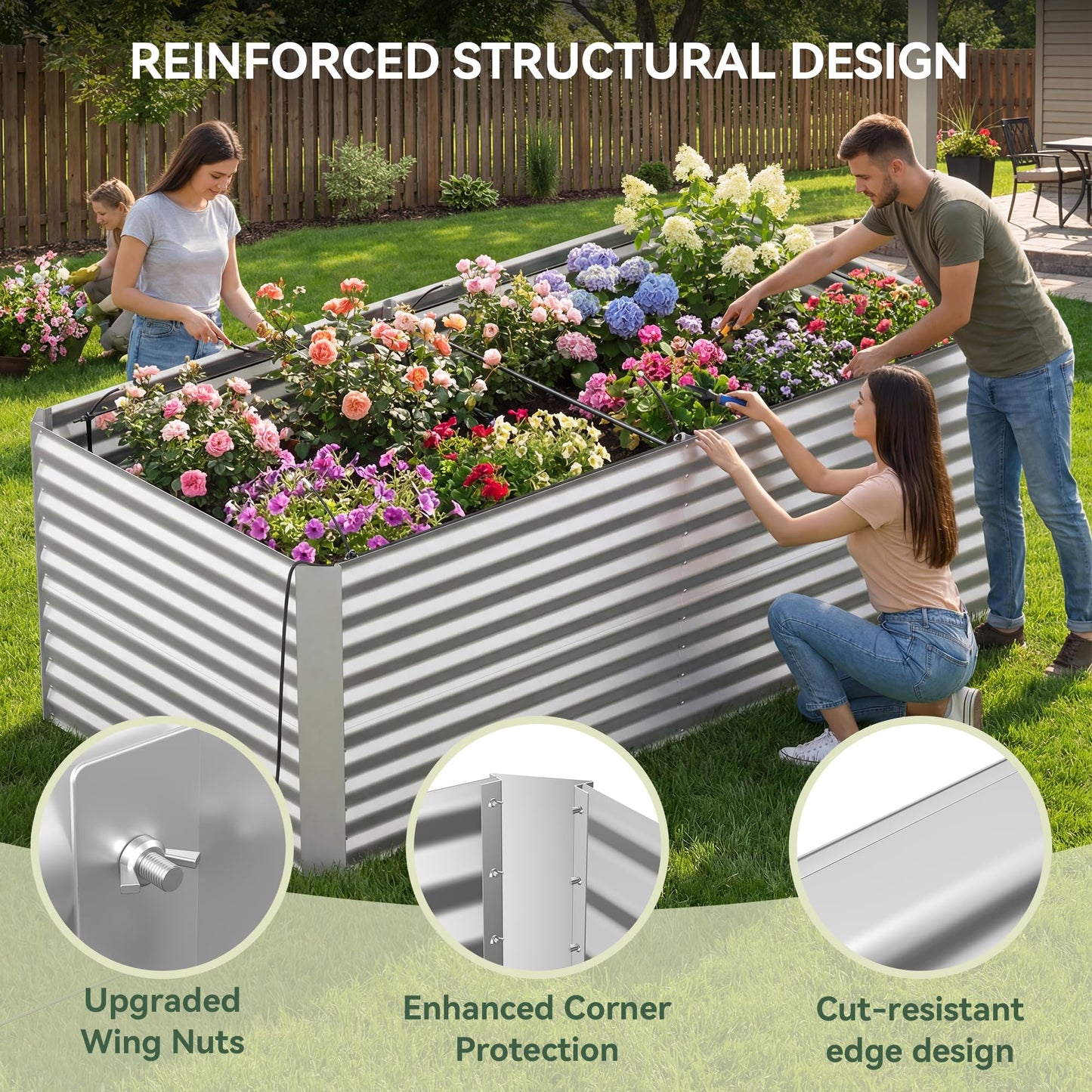 Lineware 8x4x3 ft Tall Galvanized Raised Garden Bed with Self-Watering System, Elevated Planter Boxes Outdoor, Rectangular Deep Raised Beds for Gardening,Vegetables,Flowers, Backyard, Patio