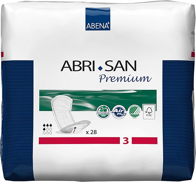 Abena Abri-San Premium Incontinence Pads, Light Absorbency, (Sizes 1 To 3A) Size 3, 28 Count