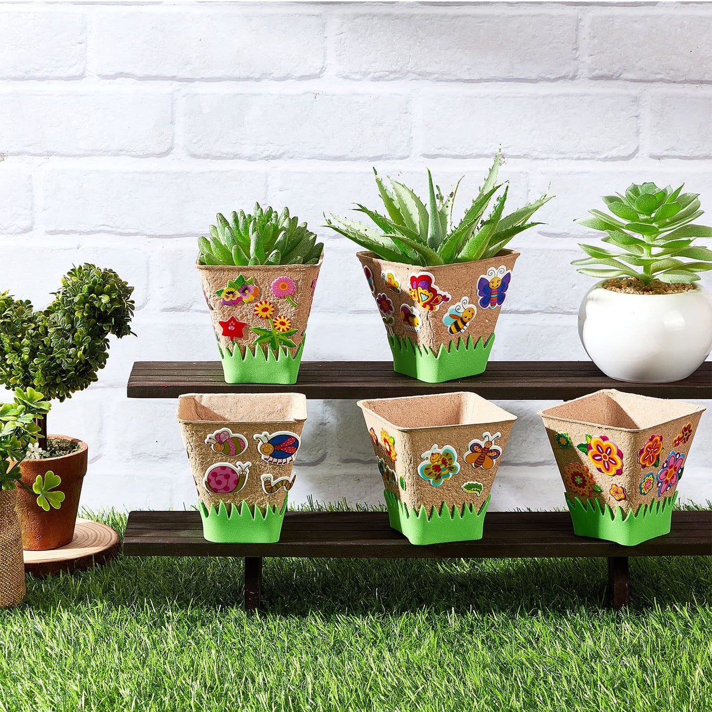 Gueevin 100 Pack Garden Paper Pot Craft Kit Flower Plant Spring Craft Including Peat Plant Pots Adhesive Foam Stickers Pot Stickers EVA Grass for Adults DIY Flower Planting Growing, Square
