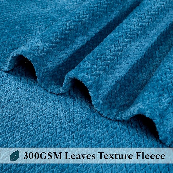 PAVILIA Soft Fleece Teal Blue Throw Blanket for Couch, Lightweight Plush Warm Blankets for Bed, Fuzzy Cozy Flannel Blanket Throw for Sofa, Travel, Jacquard Pattern, Teal Blue, Twin, 60x80 inch