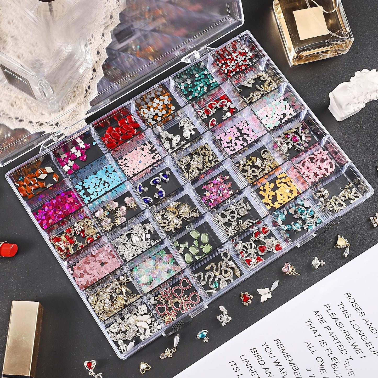 Noverlife 2 Pack 36 Grids Clear Plastic Organizer Box, Jewelry Craft Storage Container Bead Holder Nail Charm Organizer, Rock Collection Box for Fishing Tackles, Acrylic Earring Display Case for Girls