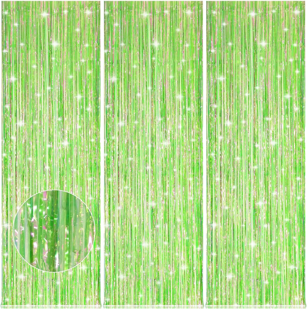 Accevo 3Pack Neon Green Party Streamers 3.2x8.2 Feet Metallic Foil Fringe Curtains Tinsel Streamers Party Decor Door Streamers Photo Booth for Christmas New Year St. Patrick's Day Party Decorations