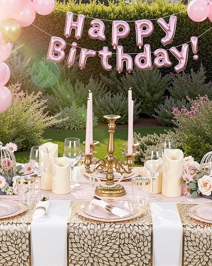 Nervure 100PCS Pink and Gold Plastic Plates - 10.25Inch Pink Disposable Plates - Plastic Dinner Plate for Weddings & Parties & Easter