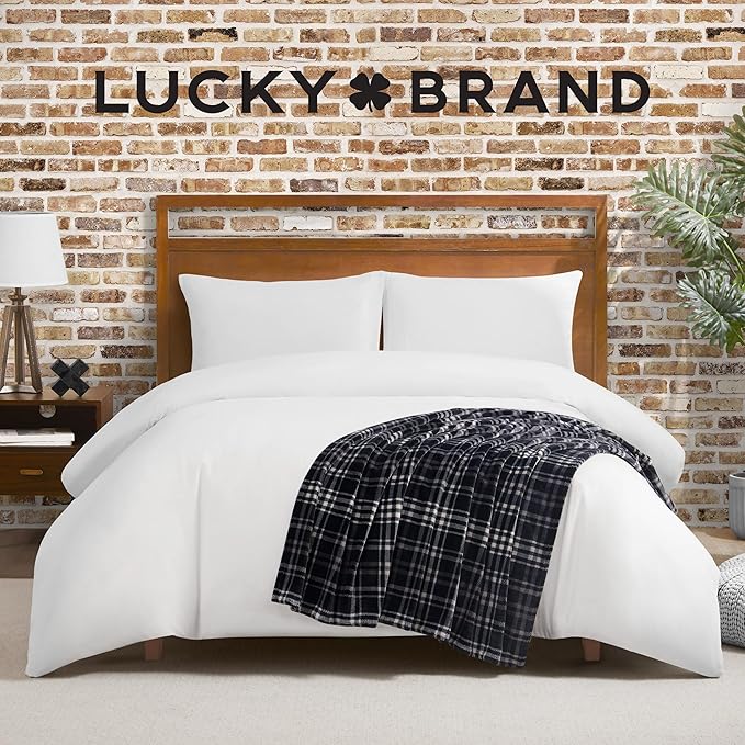 Lucky Brand Camper Plaid Black 50"X70" Cozy Plush Blanket - Premium Microfiber Throw for Luxurious Comfort and Style