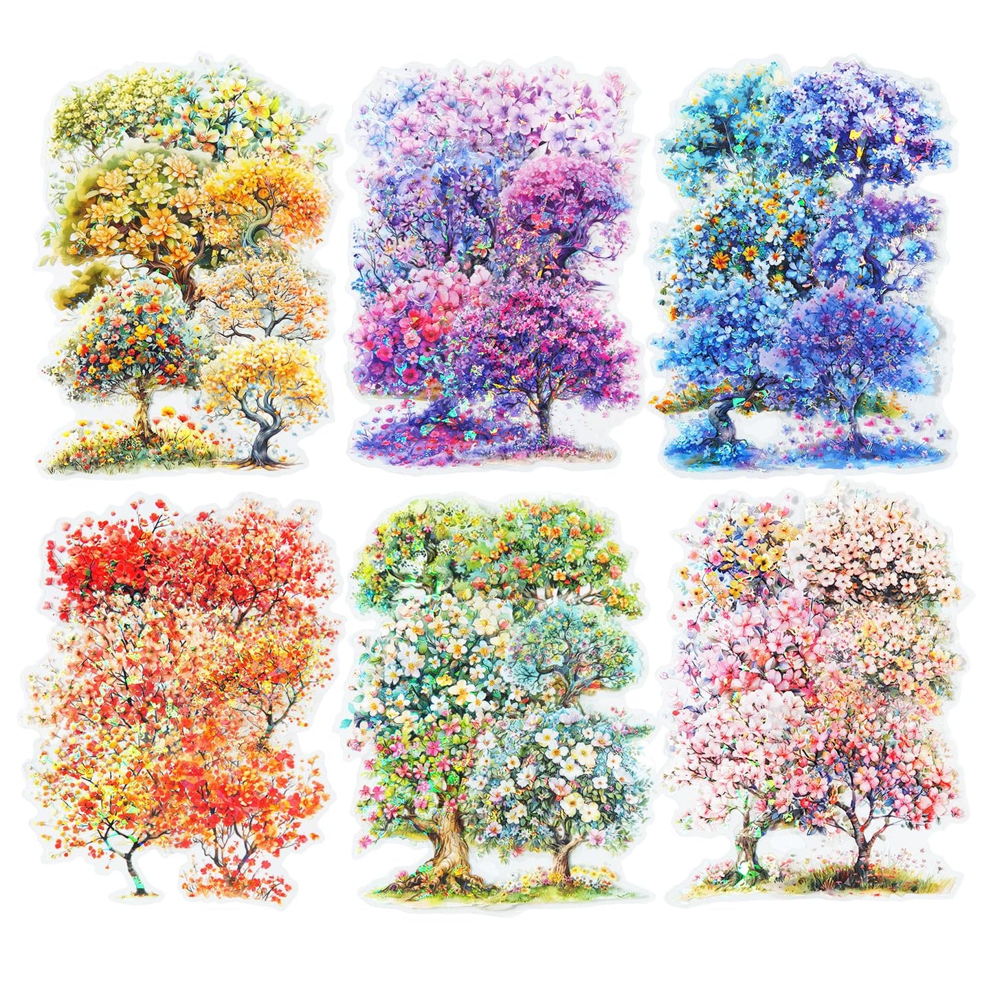 AuriicLeaf Flower Tree Scrapbook Stickers Set, 60PCS Holographic Ephemera for Scrapbooking, Junk Journaling, Crafting, DIY Projects, Diaries, and Art Supplies