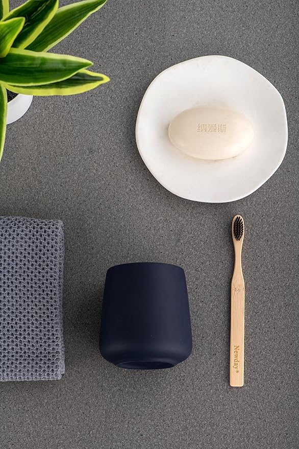 Matte Toothbrush Holder for Bathroom,Tooth Brush Holder,Modern Ceramic Toothbrush Cup as Toothpaste Holder,Bathroom Cup,Makeup Brush Cup (Dark Blue)