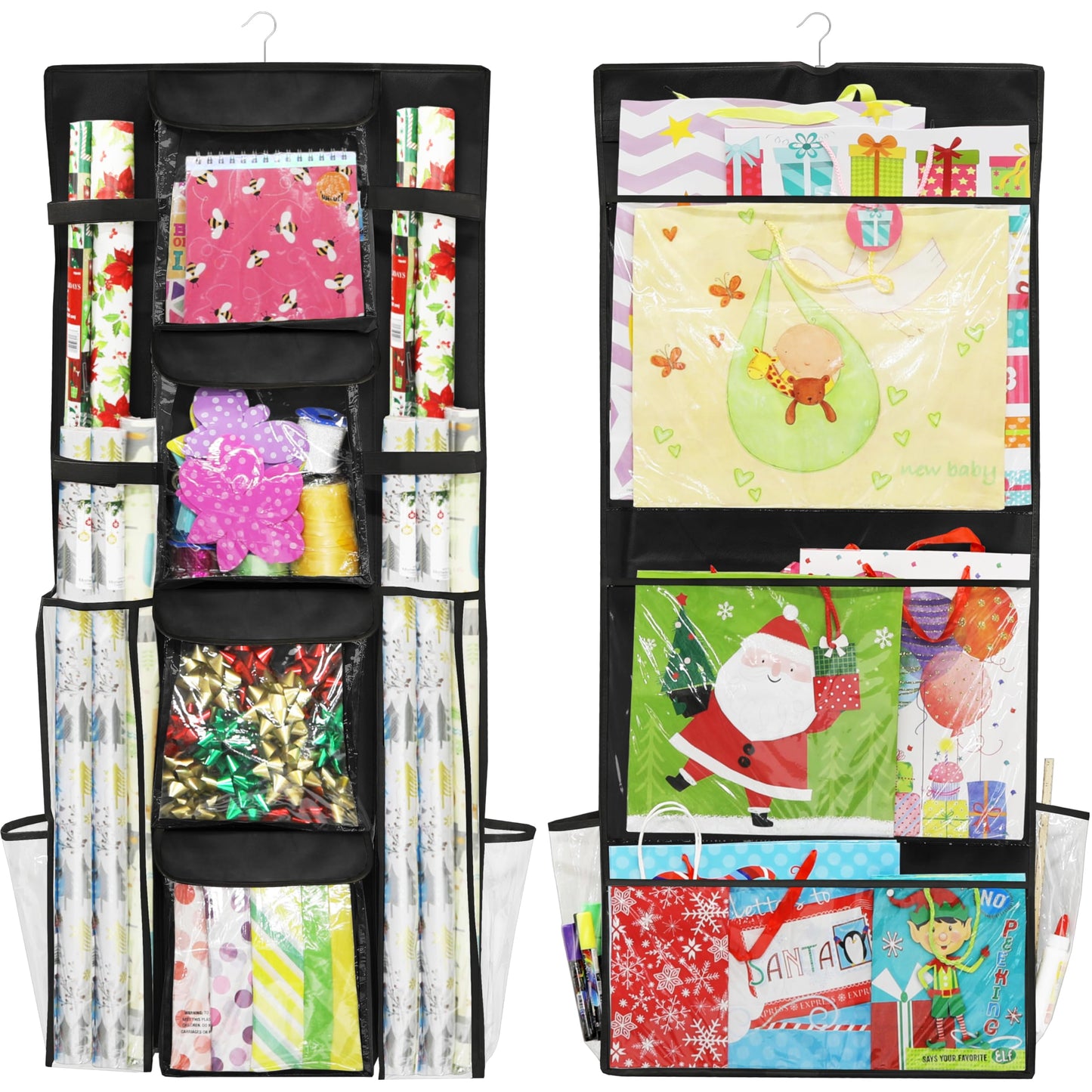 Simple Houseware Double-Sided Hanging Gift Wrap Organizer Storage Pockets, Black (Set of 1)