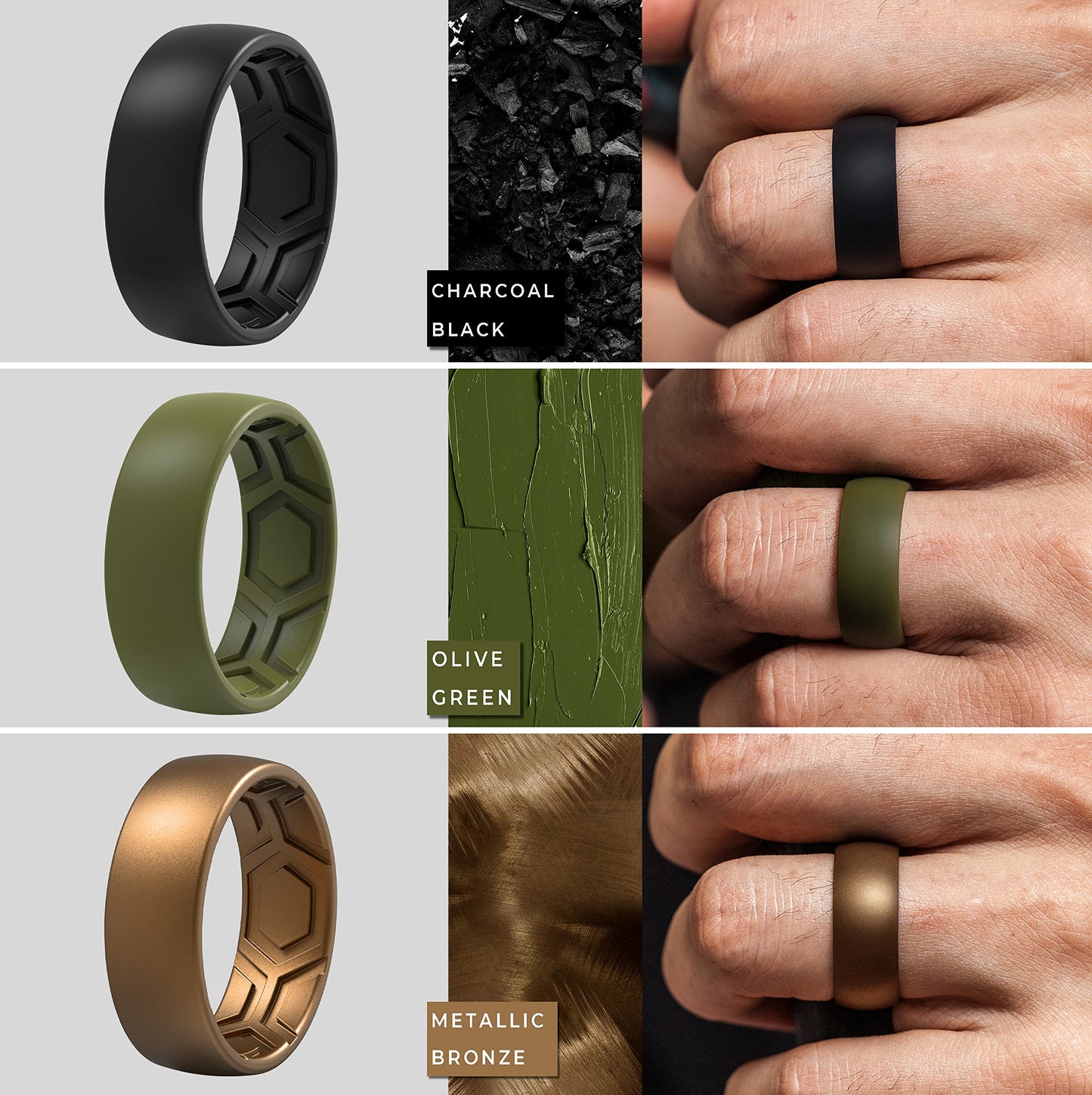 ThunderFit Men's Patterned Silicone Rings, 8mm Wide 2.2mm Thick Rubber Bands,Variety Multipack 1,4,7