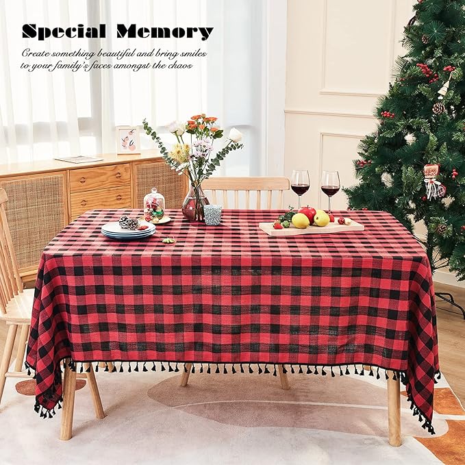 Buffalo Plaid Rectangular Tablecloth-Cotton Gingham Table Cloth for Kitchen Restaurant Farmhouse Christmas Holiday Decor (Rectangle/Oblong, 55x120,Red and Black)