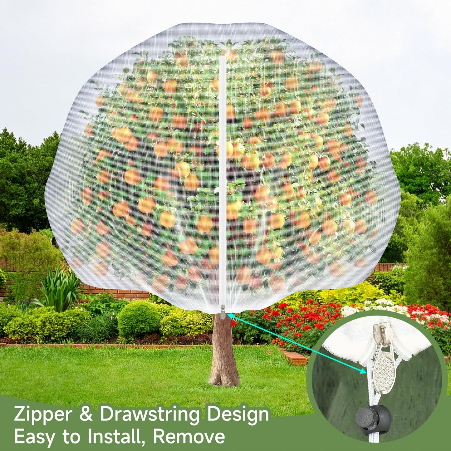 TMFsode 2 Pcs Fruit Tree Netting with Zipper and Drawstring for Garden, 6Ft x 6Ft Blueberry Bush Netting, Protective Garden Mesh Cover for Tomatoes, Fruit Tree, Flowers, Vegetables