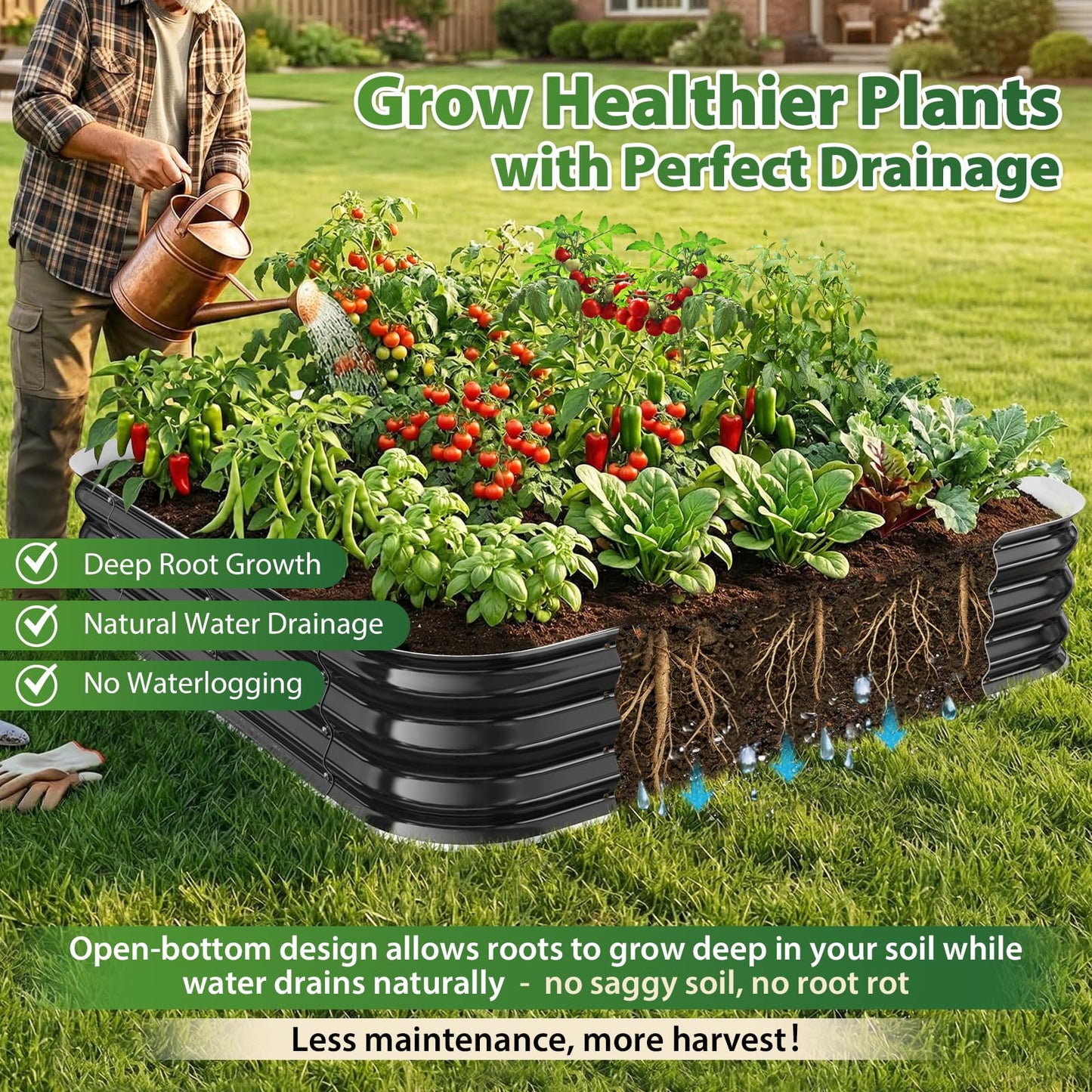FCCRETA Galvanized Raised Garden Bed for Gardening, 4x4x1ft Large Square Metal Planter Boxes Outdoor for Vegetable,Flower,Herb,Modular Above Ground Growing Container,Black, Easy Assembly