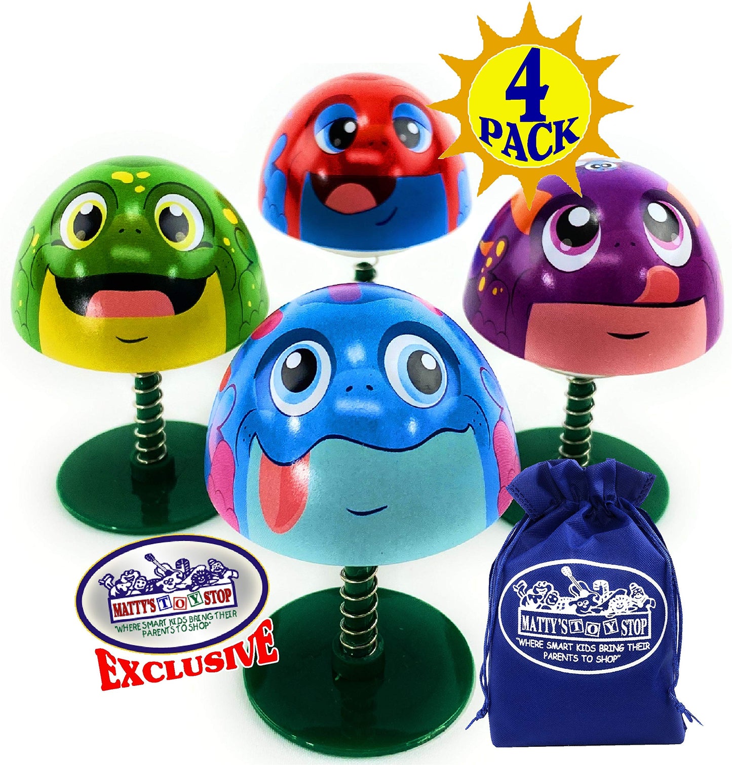 Matty's Toy Stop Schylling Frog Poppers Red, Blue, Green & Purple Complete Gift Set Bundle Storage Bag - 4 Pack