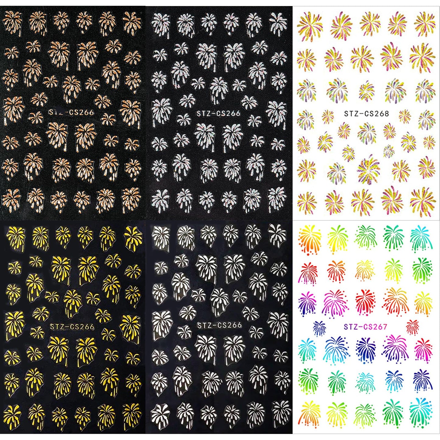 Gold Firework Nail Decals - Glitter Self-Adhesive Stickers, Bronzing Designs for Nail Art on New Year Nails