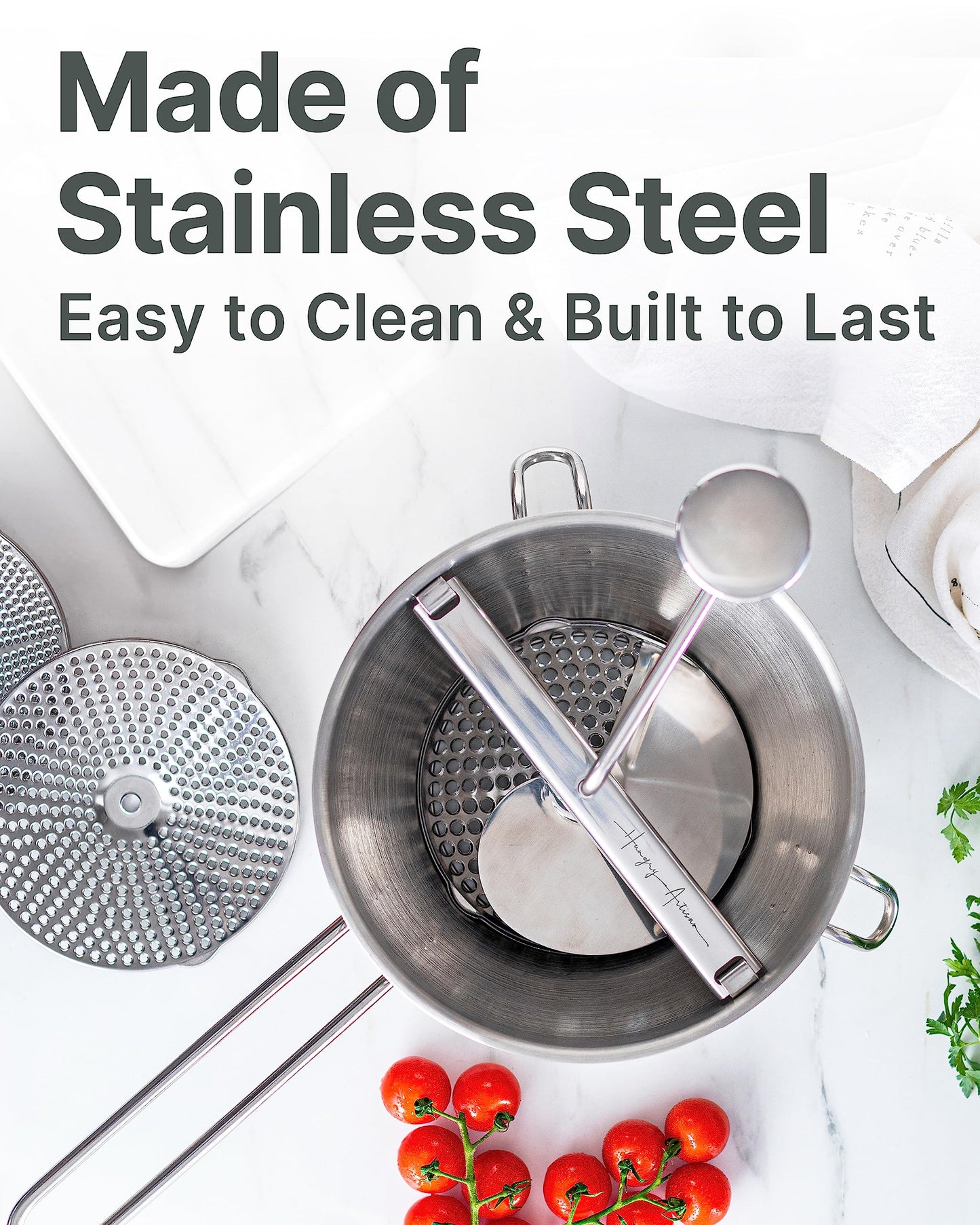 Stainless Steel Food Mill with 3 Discs – Ergonomic Rotary Hand Crank for Tomato Sauce, Applesauce, Baby Food, Mashed Potatoes, Puree & Canning
