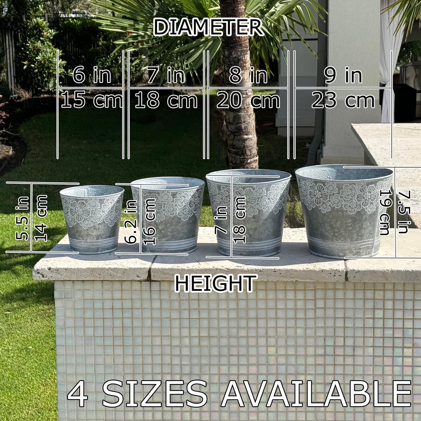 allgala Galvanized Planter Pot Indoor and Outdoor Decoration-Round Grey-7"-HD88312