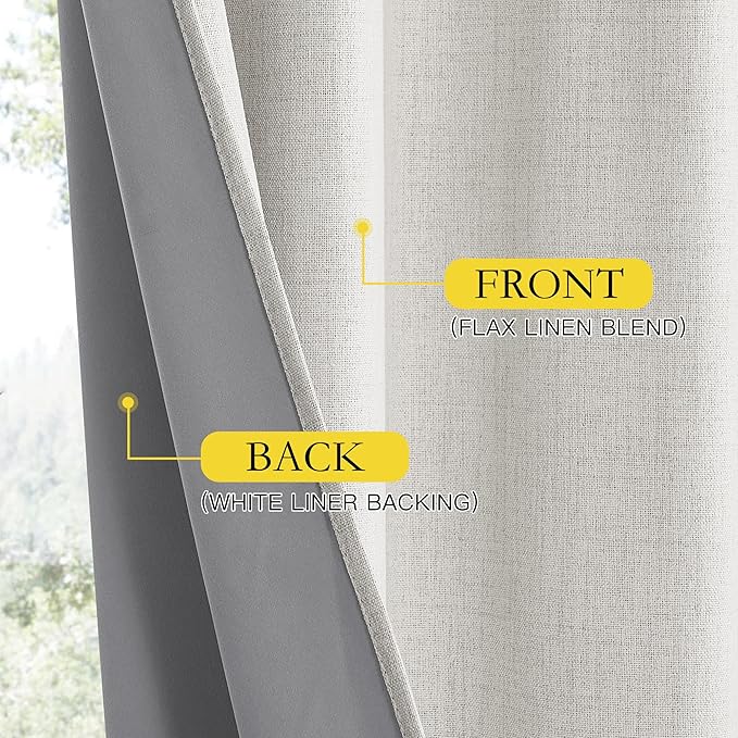 NICETOWN Snowbound Vintage Linen 100% Blackout Curtains for Living Room, Thermal Insulated Curtains 90" Long, Noise Reducing Window Treatment Drapes for Hall Room, 42" Wide Per Panel, Set of 2