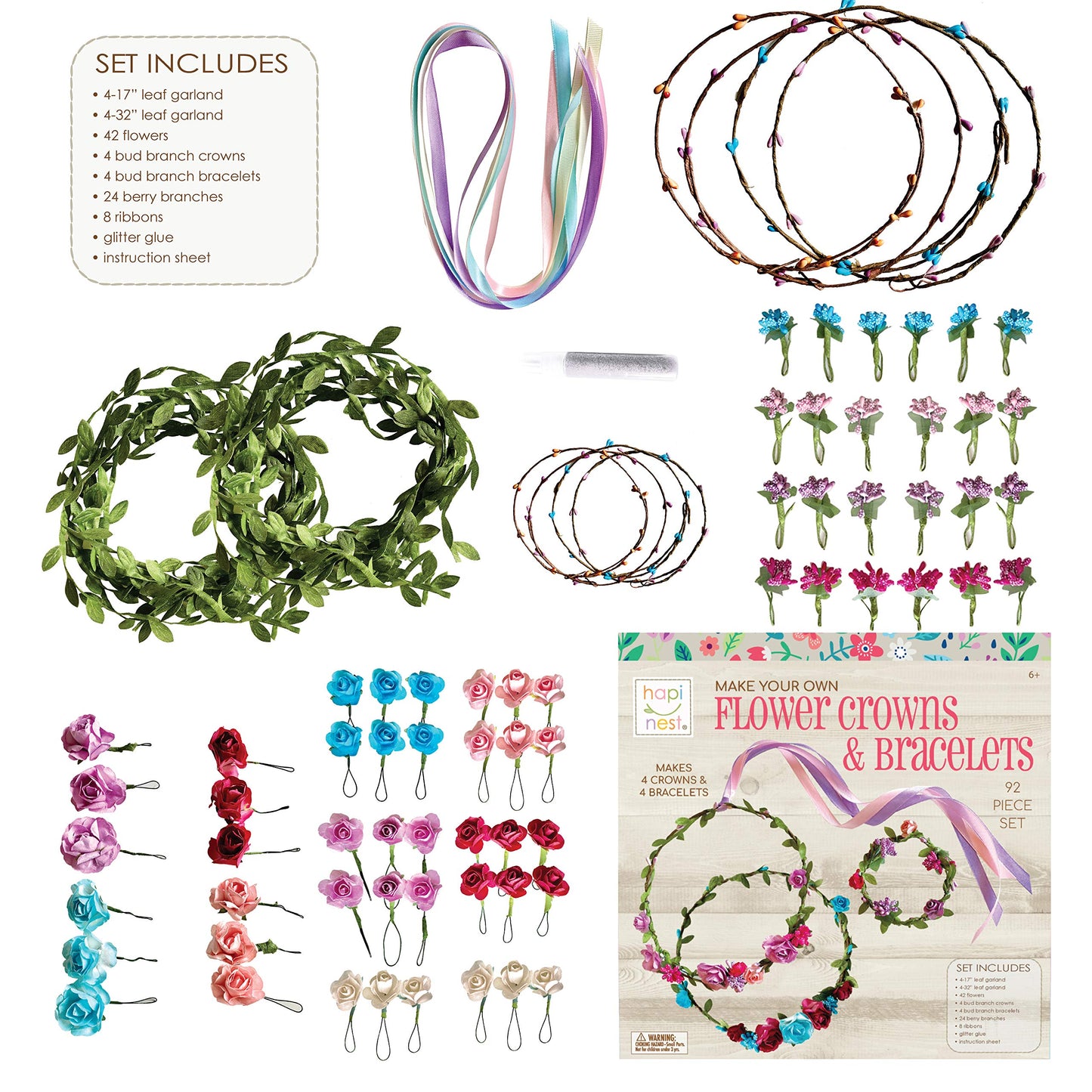 Hapinest Make Your Own Flower Crown Kit & Bracelet Craft Kit for Girls Ages 6 Years and Up