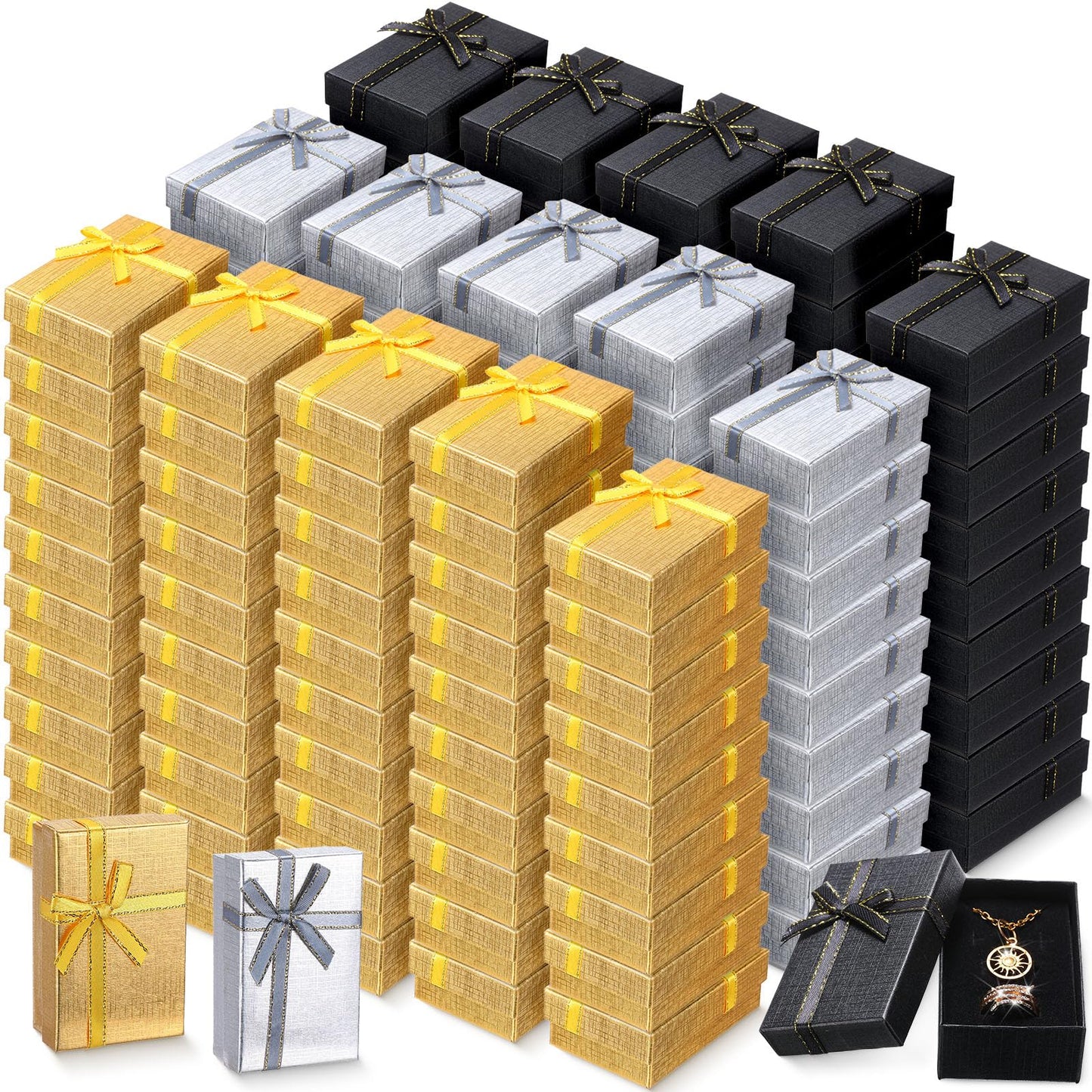 Bucherry 72 Pcs Jewelry Boxes Small Gift Boxes Bulk Cardboard Jewelry Gift Box with Bow for Ring Necklaces Earring Bracelet