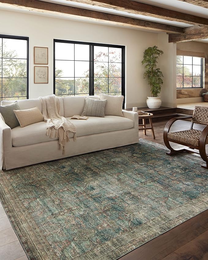 Loloi Magnolia Home by Joanna Gaines Banks Collection BAN-01 Ocean/Spice 2'-6" x 12'-0", .13" Pile Height, Machine Washable, Runner Rug