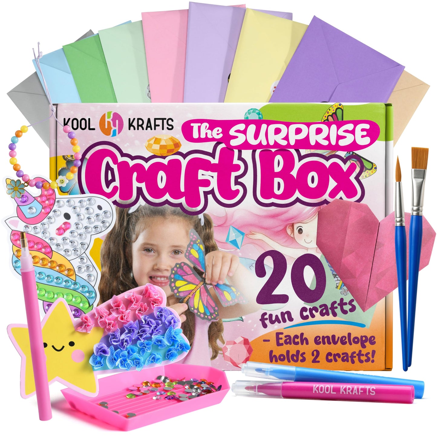 20 Arts & Crafts Kit for Girls – The Surprise Craft Box, All-Inclusive DIY Craft Set with 20 Fun Projects, Individually Packaged, Easy Step-by-Step Instructions, Creative Activity Gift for Kids