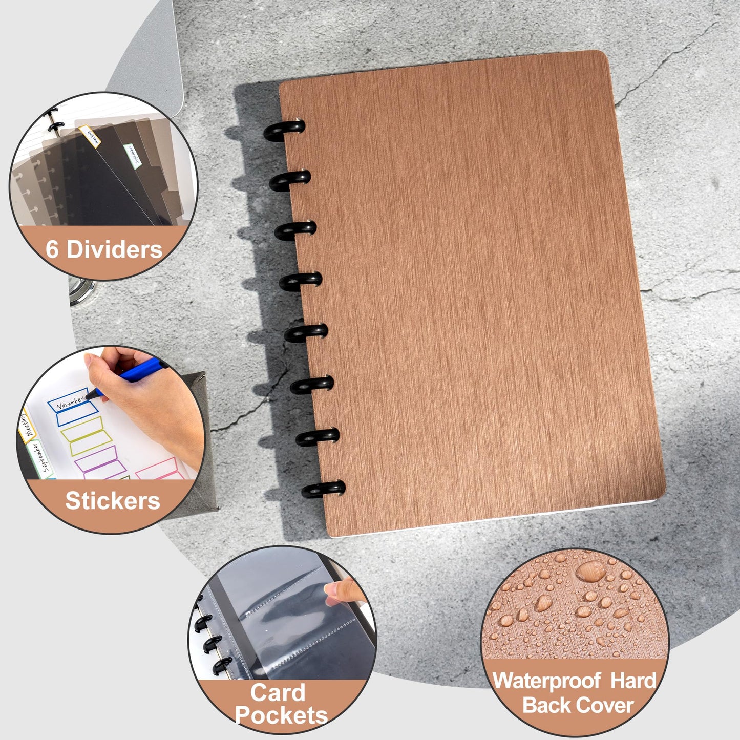 Yoment Discbound Notebook Customizable Spiral Journal Refillable 5 Subject Notebook with Removable Pages 120 Wide Ruled Disc Planner with 6 Binder Dividers & 16 Tabs for Work Meeting School