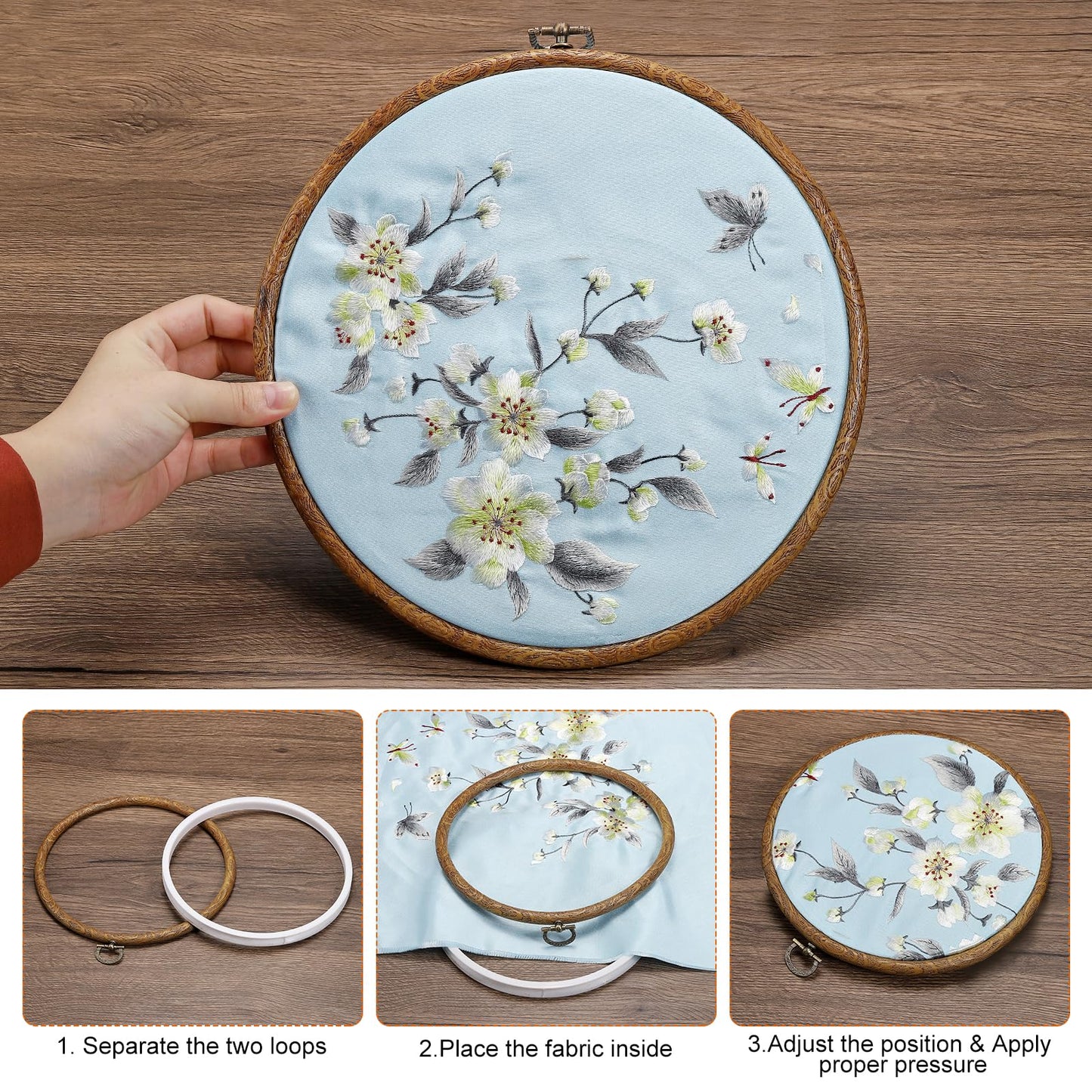 PATIKIL 7inch Embroidery Hoop, 4pcs Cross Stitch Hoop Rubber Imitated Wood Circle Frame Ring for Embroidery Art Craft Sewing Ornaments Hanging Decoration