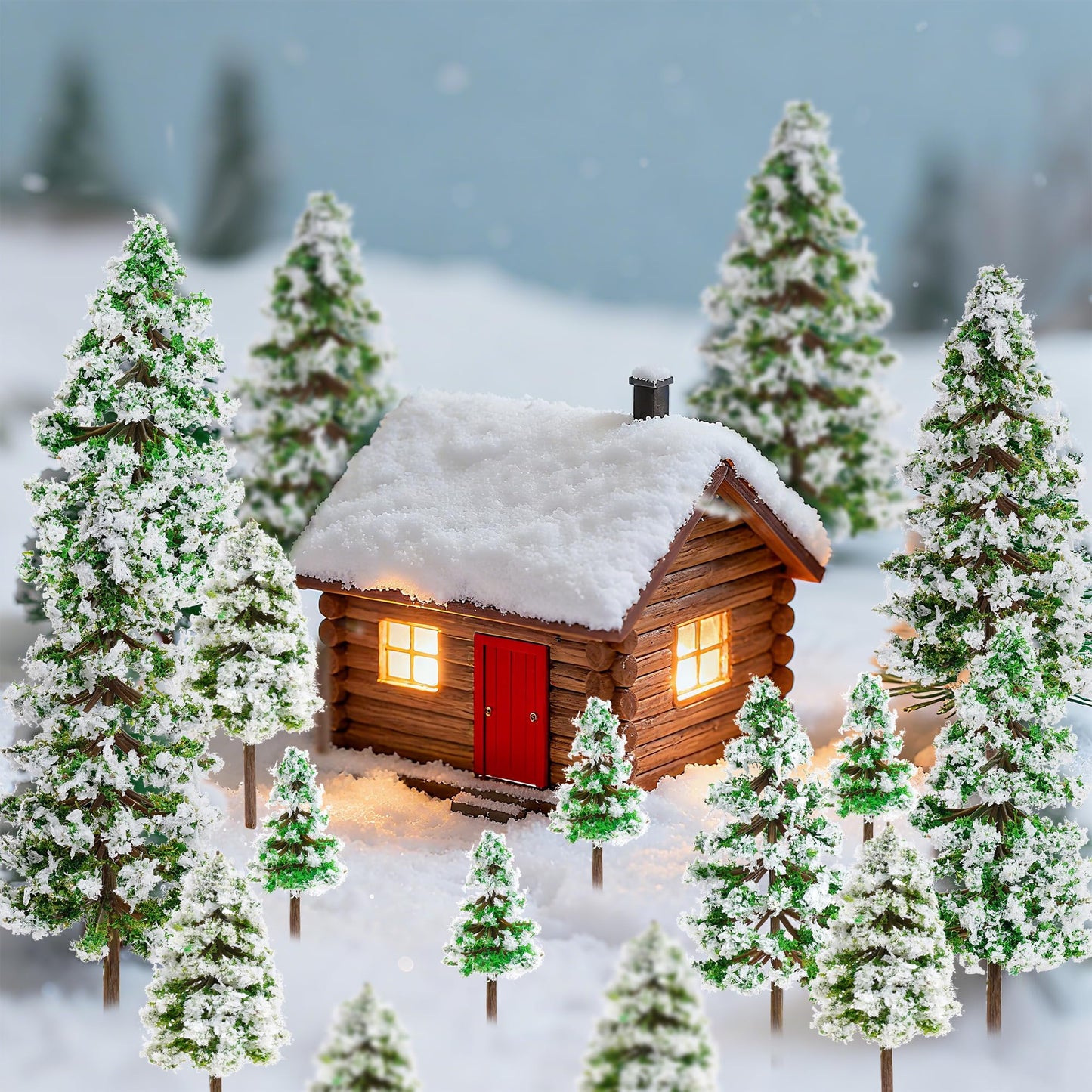 jiebor 28pcs Mini Christmas Trees Small Fake Miniature Snow Pine Model 2-5 Inch for DIY Village Train Railway Sand Table Buildings Architecture Diorama Garden Scenery Decor Supplies Green
